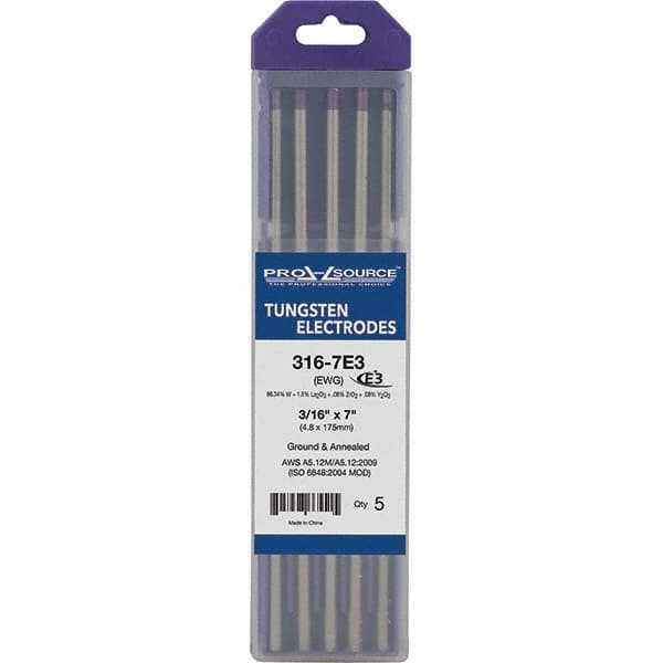 PRO-SOURCE - Tungsten Electrodes Type: E3 Diameter (Inch): 3/16 - Apex Tool & Supply