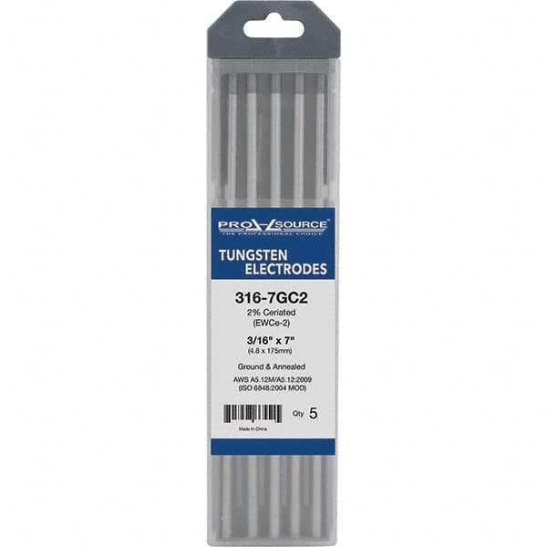 PRO-SOURCE - Tungsten Electrodes Type: 2% Ceriated Diameter (Inch): 3/16 - Apex Tool & Supply