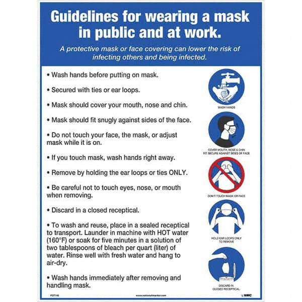 NMC - "COVID 19 - Guidelines for Wearing a Mask in Public and at Work", 18" Wide x 24" High, Paper Safety Sign - Apex Tool & Supply