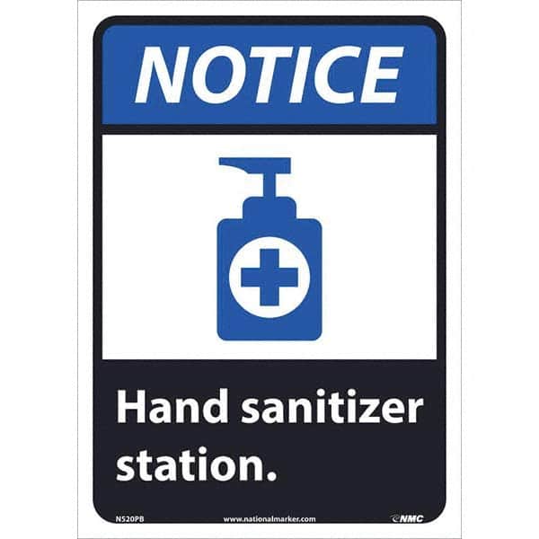 NMC - "Notice - Hand Sanitizer Station", 10" Wide x 14" High, Pressure-Sensitive Vinyl Safety Sign - Apex Tool & Supply
