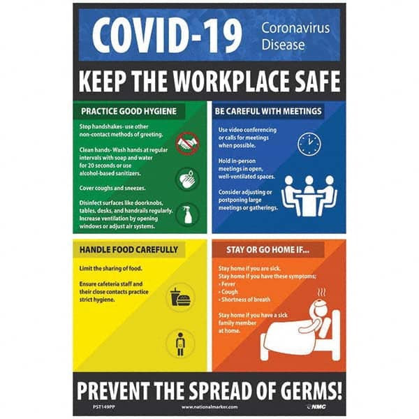 NMC - "COVID 19 - Keep the Workplace Safe", 12" Wide x 18" High, Paper Safety Sign - Apex Tool & Supply