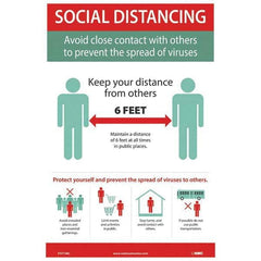 NMC - "COVID 19 - Social Distancing - Avoid Close Contact with Others to Prevent the Spread of Viruses", 12" Wide x 18" High, Vinyl Safety Sign - Apex Tool & Supply