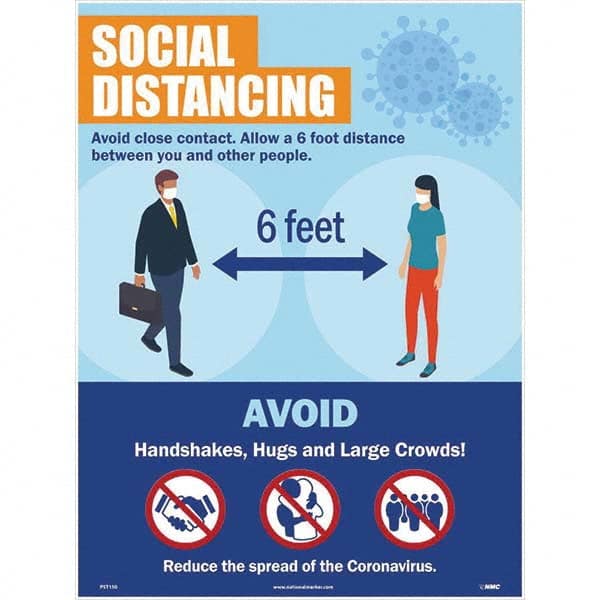 NMC - "COVID 19 - Social Distancing", 18" Wide x 24" High, Paper Safety Sign - Apex Tool & Supply