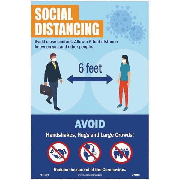 NMC - "COVID 19 - Social Distancing", 12" Wide x 18" High, Paper Safety Sign - Apex Tool & Supply