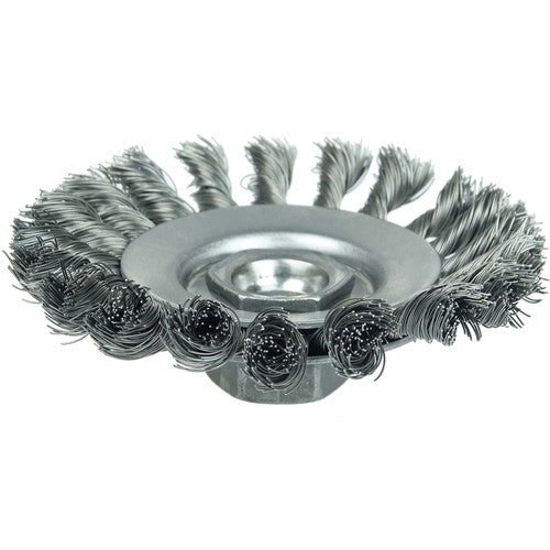 4″ Knot Wire Bevel Brush, .014″ Steel Fill, M10x1.50 Nut - Apex Tool & Supply