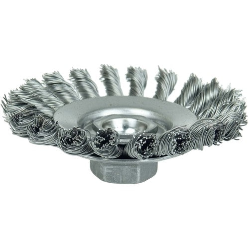 4″ Knot Wire Bevel Brush, .020″ Steel Fill, M14 × 2.0 Nut - Apex Tool & Supply