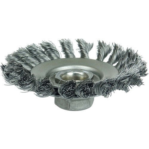 4″ Knot Wire Bevel Brush, .020″ Steel Fill, 5/8″-11 UNC Nut - Apex Tool & Supply