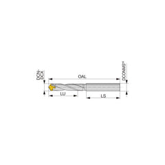 Replaceable Tip Drill: 6 to 6.4 mm Drill Dia, 21 mm Max Depth, 8 mm Straight-Cylindrical Shank Uses DMP Inserts, 75.64 mm OAL, Through Coolant