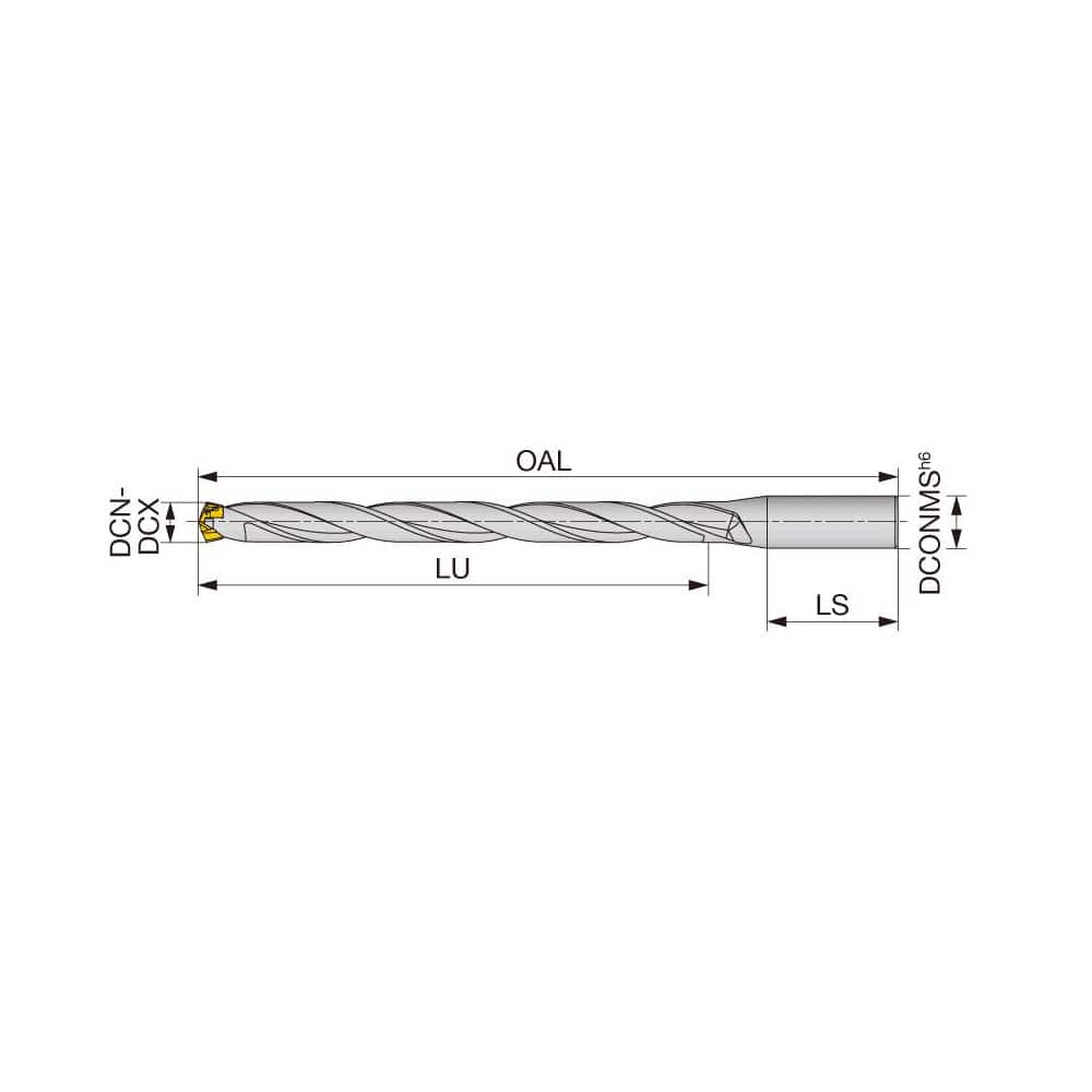 Replaceable Tip Drill: 0.827 to 0.862'' Drill Dia, 10.072″ Max Depth, 1'' Straight-Cylindrical Shank Uses DMP Inserts, Through Coolant