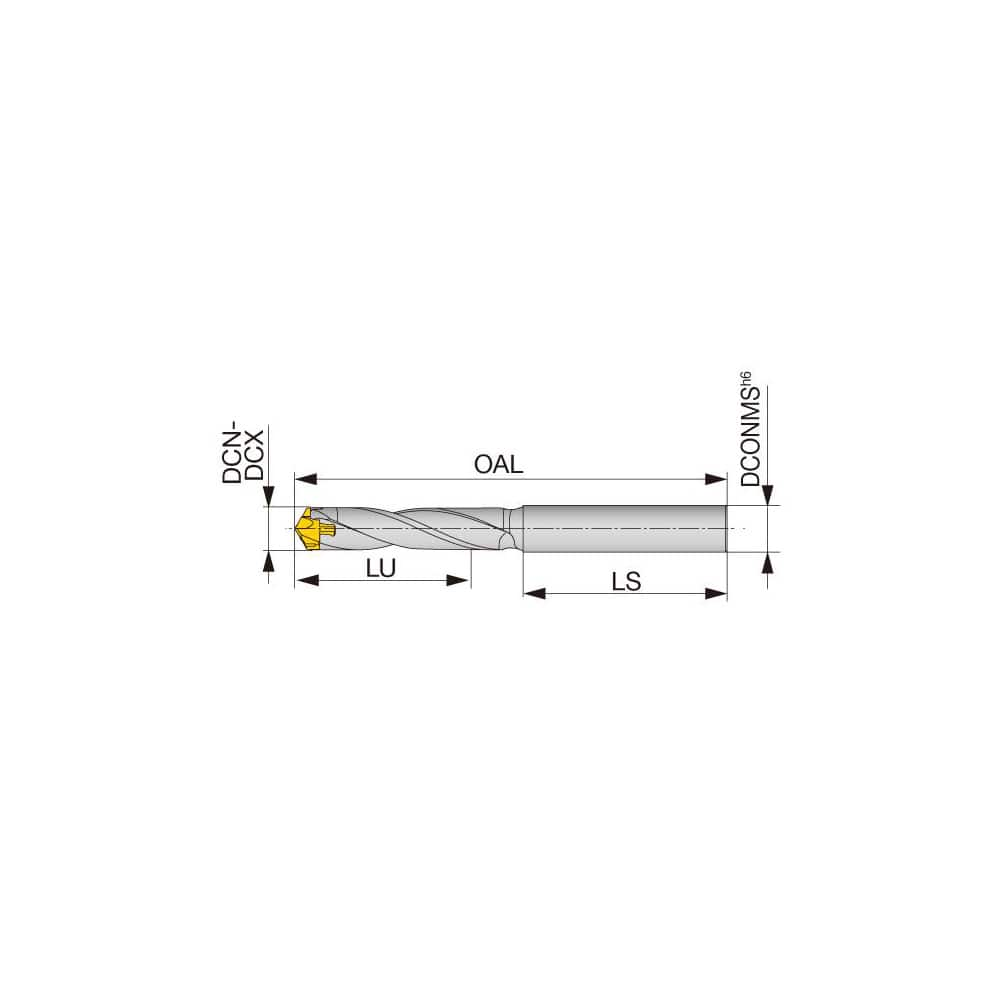 Replaceable Tip Drill: 7.5 to 7.9 mm Drill Dia, 26.3 mm Max Depth, 8 mm Straight-Cylindrical Shank Uses DMP Inserts, 80.83 mm OAL, Through Coolant