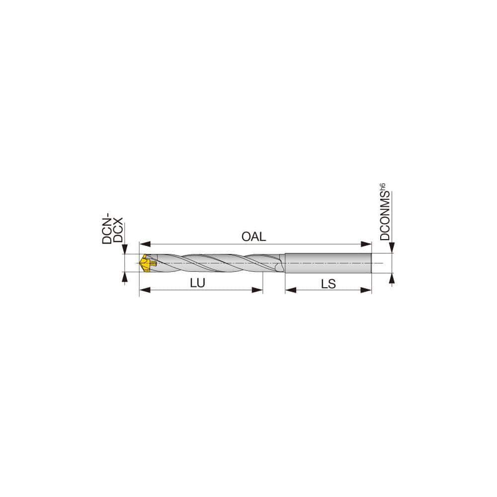 Replaceable Tip Drill: 12 to 12.4 mm Drill Dia, 81 mm Max Depth, 14 mm Straight-Cylindrical Shank Uses DMP Inserts, 158.18 mm OAL, Through Coolant