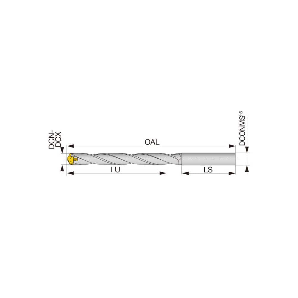 Replaceable Tip Drill: 11 to 11.4 mm Drill Dia, 98 mm Max Depth, 12 mm Straight-Cylindrical Shank Uses DMP Inserts, 174.43 mm OAL, Through Coolant