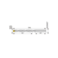 Replaceable Tip Drill: 11 to 11.4 mm Drill Dia, 98 mm Max Depth, 12 mm Straight-Cylindrical Shank Uses DMP Inserts, 174.43 mm OAL, Through Coolant