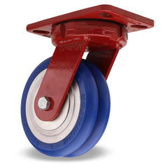 Swivel Top Plate Caster: Polyurethane on Aluminum, 4″ Wheel Dia, 2″ Wheel Width, 720 lb Capacity, 5-3/8″ OAH 6.5″ Plate Length, 4.5″ Plate Width, Non-Marking