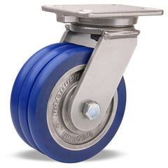 Swivel Top Plate Caster: Polyurethane on Aluminum, 8″ Wheel Dia, 2″ Wheel Width, 2,800 lb Capacity, 10-1/2″ OAH 7.25″ Plate Length, 5.25″ Plate Width, Non-Marking