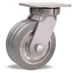 Swivel Top Plate Caster: Polyurethane on Aluminum, 8″ Wheel Dia, 2″ Wheel Width, 2,500 lb Capacity, 10-1/2″ OAH 7.25″ Plate Length, 5.25″ Plate Width, Non-Marking