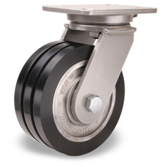 Swivel Top Plate Caster: Polyurethane on Aluminum, 8″ Wheel Dia, 3″ Wheel Width, 4,000 lb Capacity, 10-1/2″ OAH 7.25″ Plate Length, 5.25″ Plate Width, Non-Marking