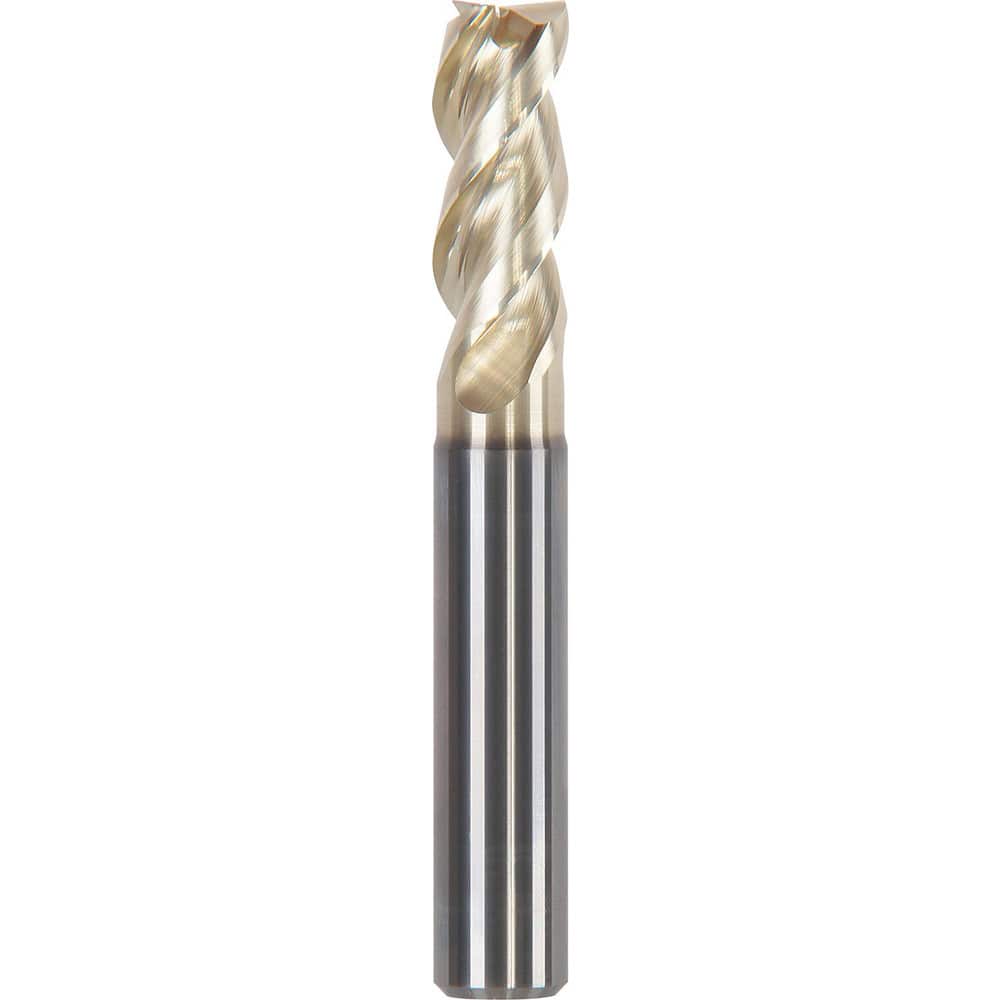 Corner Chamfer End Mill: 0.7087″ Dia, 1.2598″ LOC, 3 Flute, 0.0071″ Chamfer Width, Solid Carbide 3.66 mm OAL, ZrN Coated, Centercutting