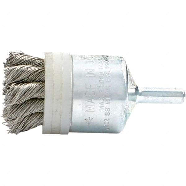 Brush Research Mfg. - 3/4" Brush Diam, Knotted, End Brush - 1/4" Diam Steel Shank, 20,000 Max RPM - Apex Tool & Supply