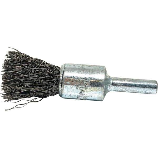 Brush Research Mfg. - 1/2" Brush Diam, Crimped, End Brush - 1/4" Diam Steel Shank, 20,000 Max RPM - Apex Tool & Supply