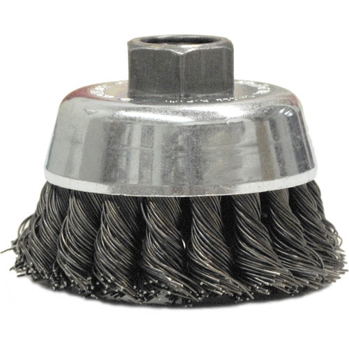2-3/4″ Single Row Knot Wire Cup Brush, .020″ Steel Fill, M10x1.25 Nut - Apex Tool & Supply