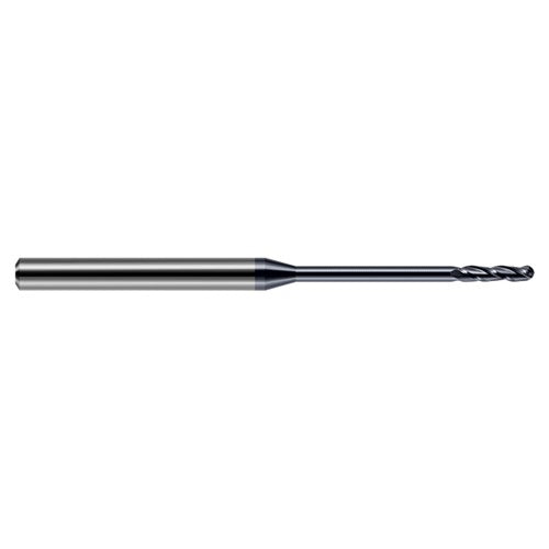 ‎0.01″ Dia. × 1/8″ Shank × 0.05″ DOC × 2-1/2″ OAL, Carbide AlTiN, Long , 3 Flute, Ballnose End Mill - Exact Industrial Supply