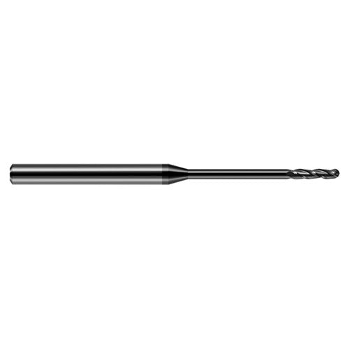 ‎1/32″ Dia. × 1/8″ Shank × 0.155″ DOC × 2-1/2″ OAL, Carbide DLC, Long , 3 Flute, Ballnose End Mill - Exact Industrial Supply