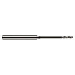 ‎0.02″ Dia. × 1/8″ Shank × 0.1″ DOC × 2-1/2″ OAL, Carbide Uncoated, Long , 3 Flute, Ballnose End Mill - Exact Industrial Supply