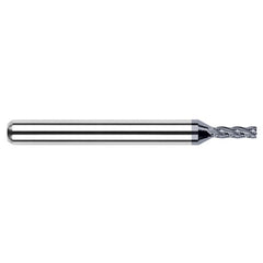 Miniature End Mills - Stub & Standard - 0.0150″ (1/64″) Cutter Diameter × 0.0220″ Length of Cut Carbide Square End Mill, 2 Flutes, AlTiN Coated - Exact Industrial Supply