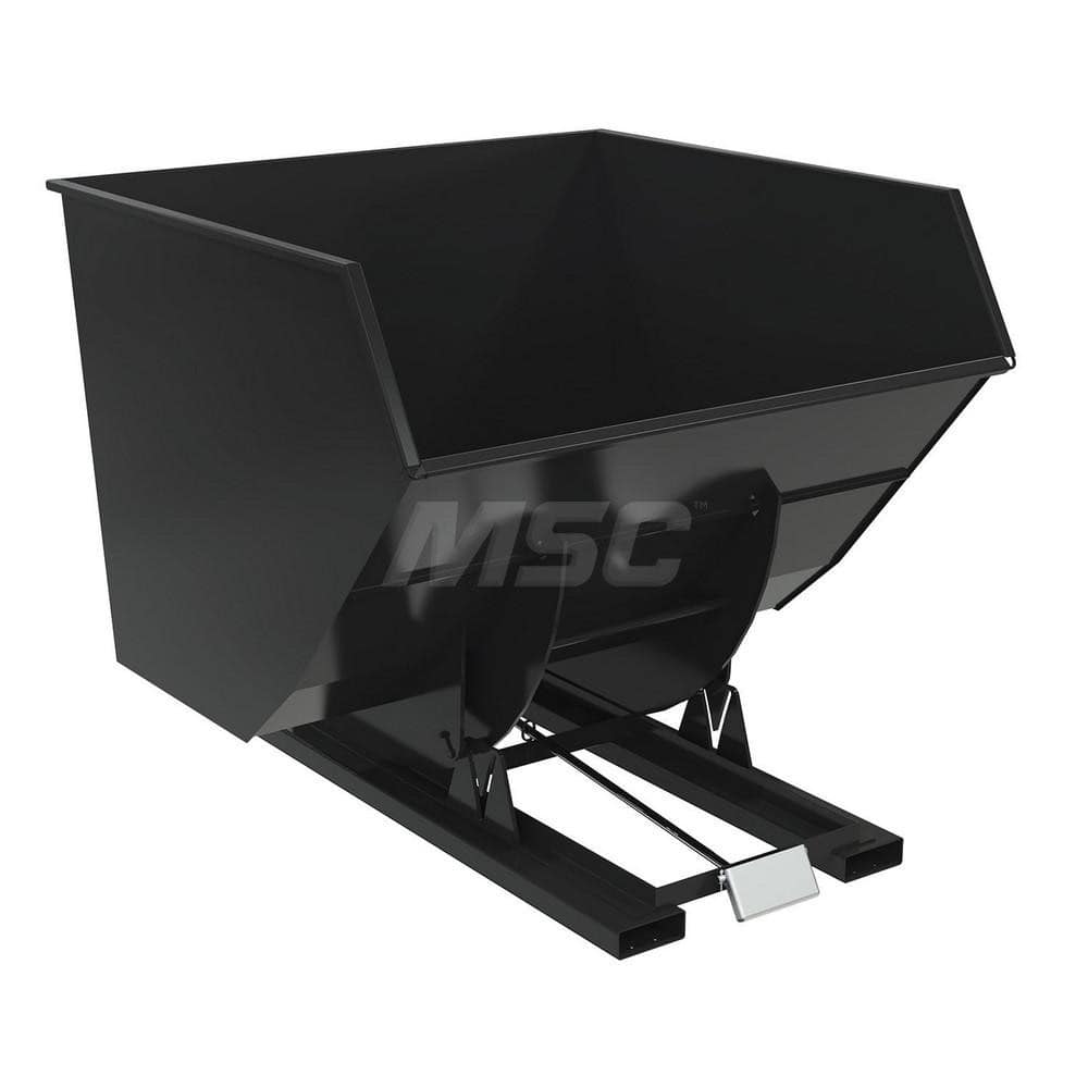 Stationary Tilt Hopper: 6,000 lb Capacity, 73″ Wide, 79.38″ Long, 64.375″ High Black, Powder Coated Steel, Hand Control