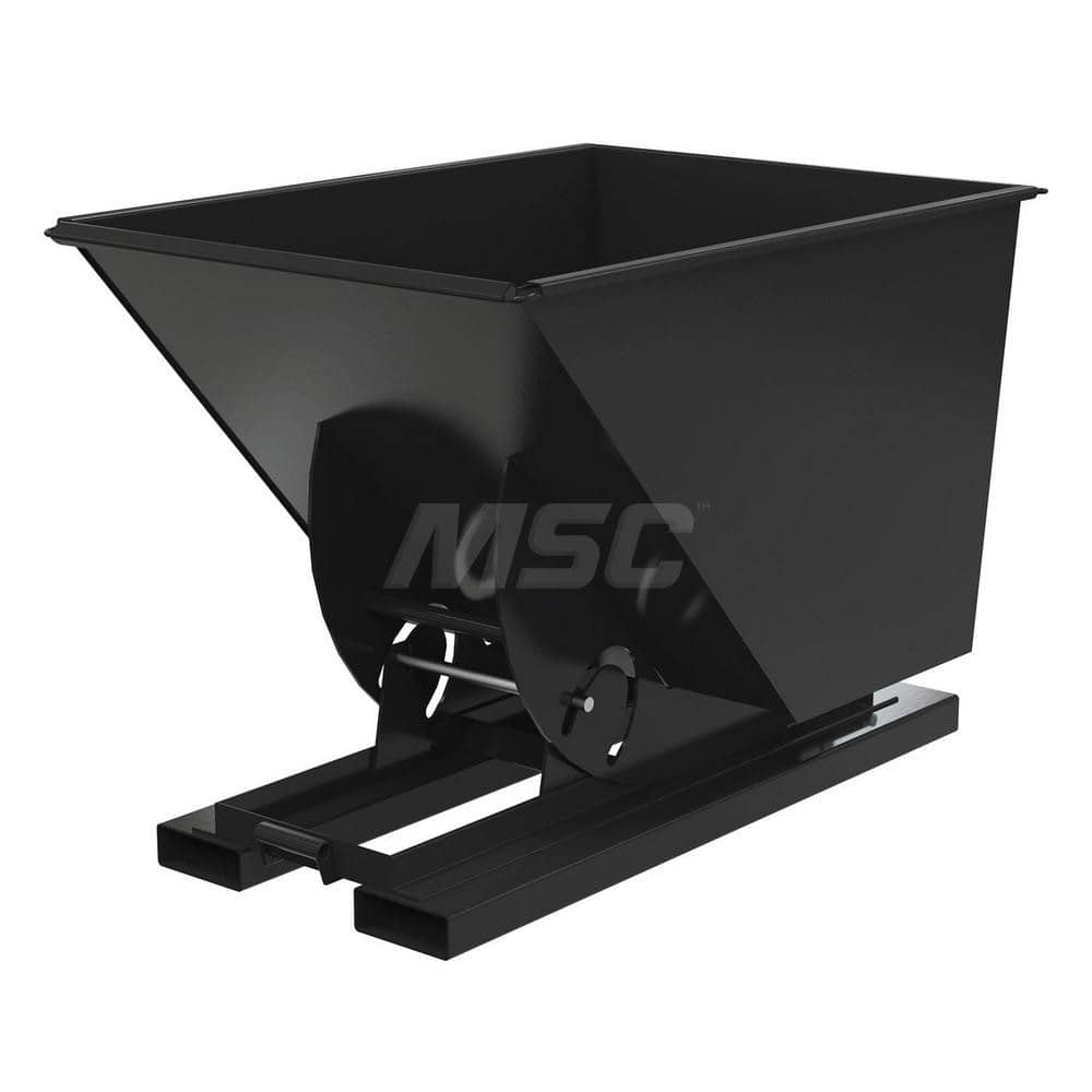 Stationary Tilt Hopper: 6,000 lb Capacity, 42″ Wide, 62″ Long, 43″ High Black, Powder Coated Steel, Hand Control