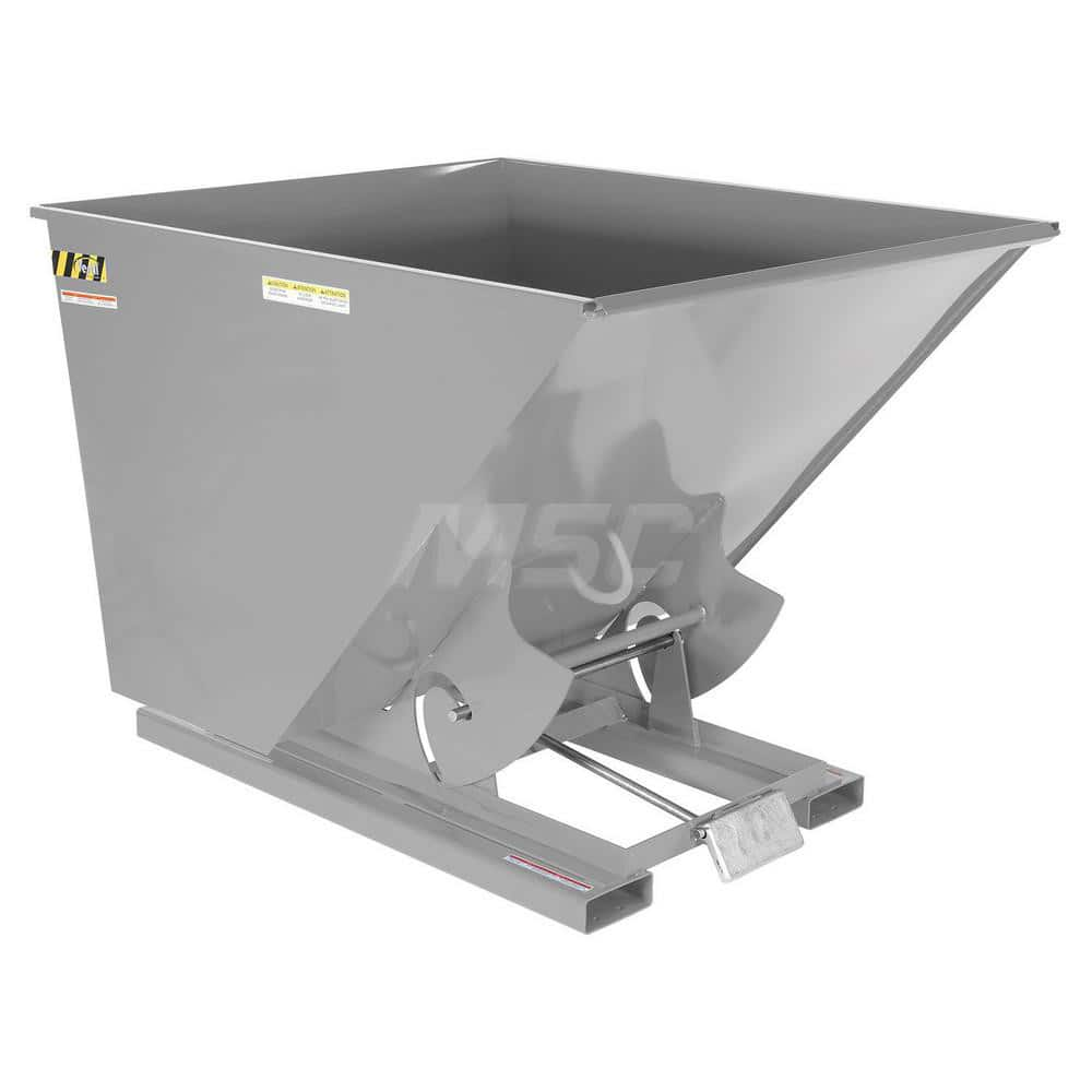 Stationary Tilt Hopper: 6,000 lb Capacity, 57″ Wide, 68.31″ Long, 51.8125″ High Gray, Powder Coated Steel, Hand Control