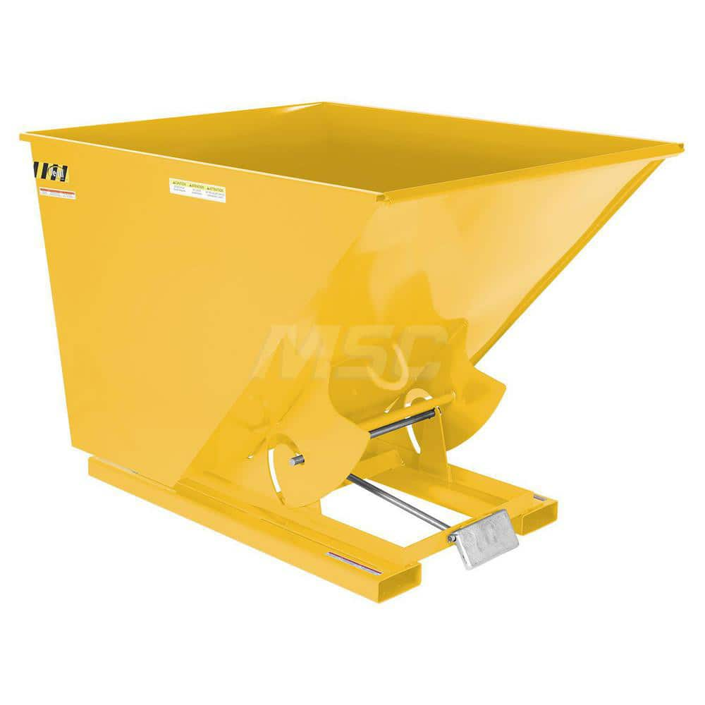 Stationary Tilt Hopper: 2,000 lb Capacity, 57″ Wide, 68.31″ Long, 51.8125″ High Yellow, Powder Coated Steel, Hand Control