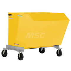 Stationary Tilt Hopper: 2,000 lb Capacity, 59″ Wide, 58.81″ Long, 47.625″ High Yellow, Powder Coated Steel, Hand Control