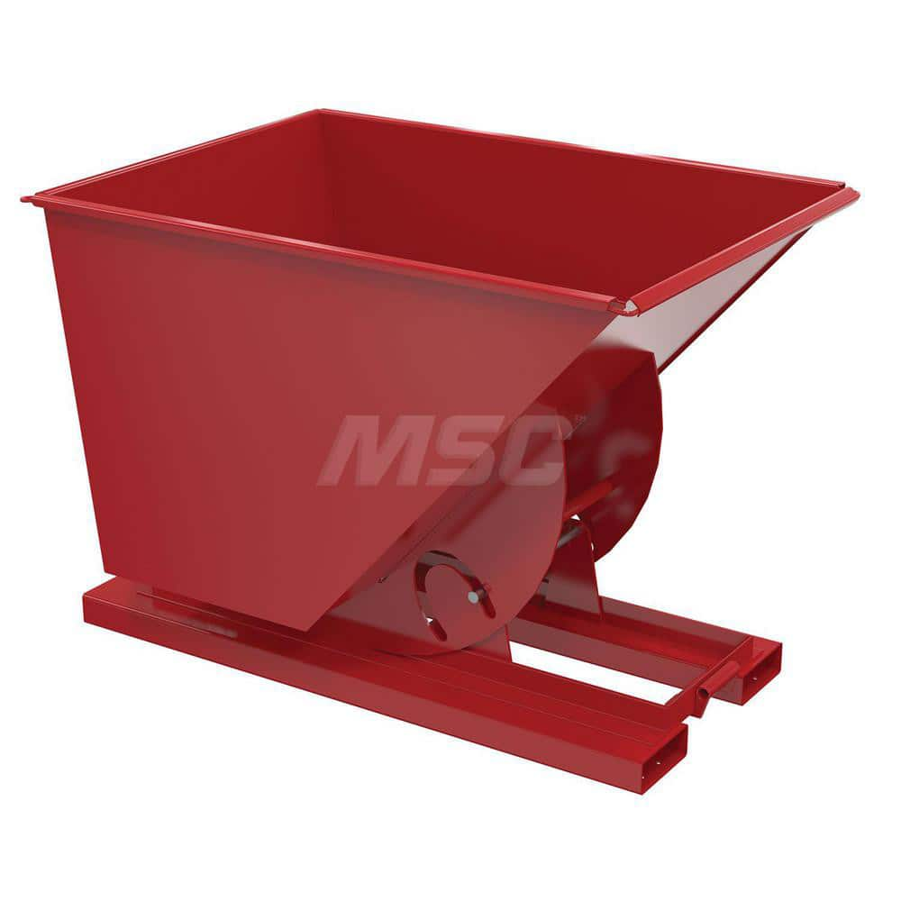 Stationary Tilt Hopper: 2,000 lb Capacity, 42″ Wide, 62″ Long, 43″ High Red, Powder Coated Steel, Hand Control