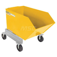 Stationary Tilt Hopper: 2,000 lb Capacity, 35″ Wide, 53.88″ Long, 37.1875″ High Yellow, Powder Coated Steel, Hand Control