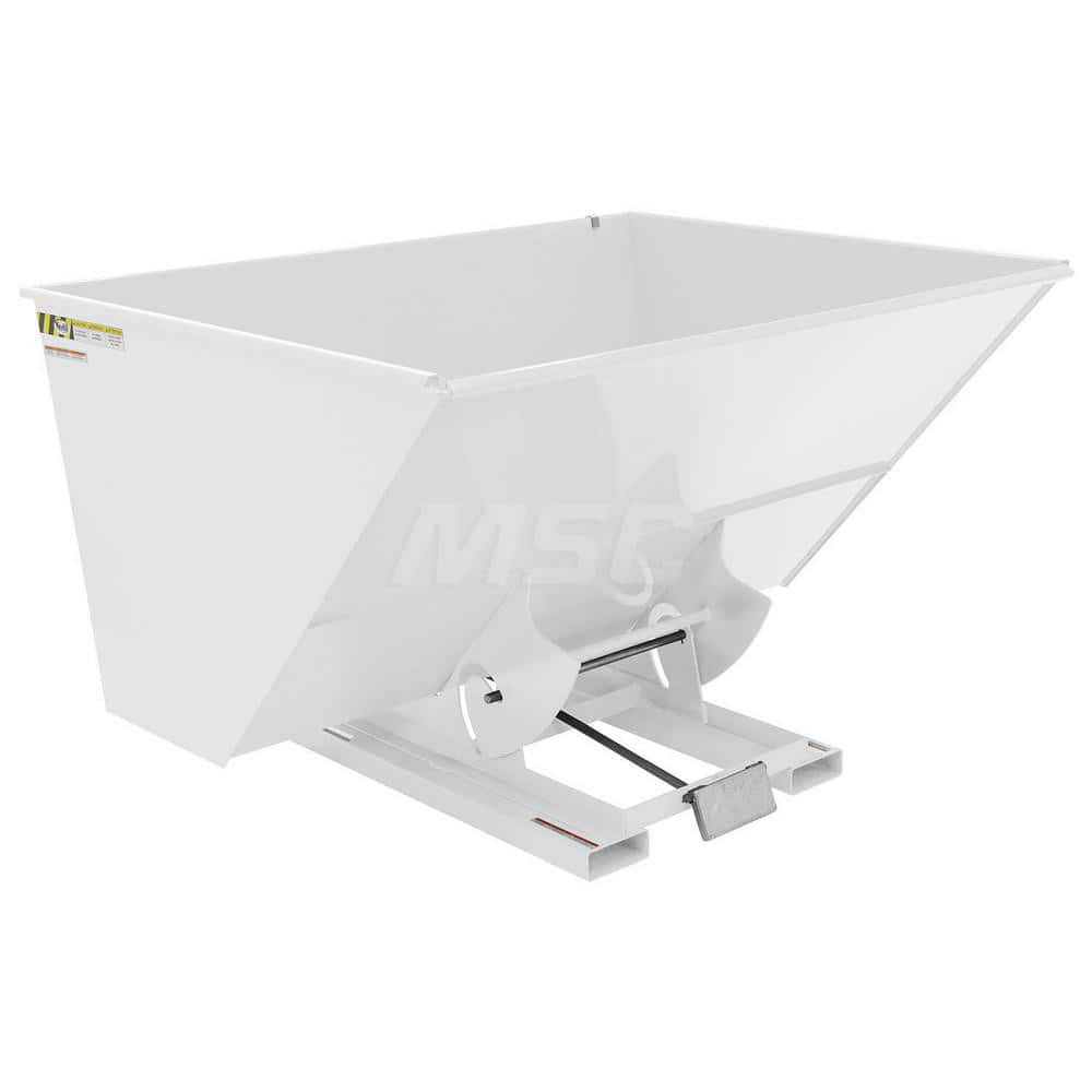 Stationary Tilt Hopper: 2,000 lb Capacity, 82″ Wide, 68.63″ Long, 51.8125″ High White, Powder Coated Steel, Hand Control