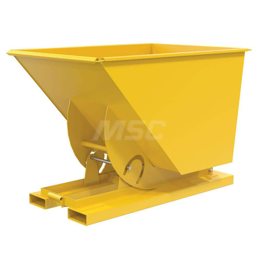 Stationary Tilt Hopper: 4,000 lb Capacity, 42″ Wide, 62″ Long, 43″ High Yellow, Powder Coated Steel, Hand Control