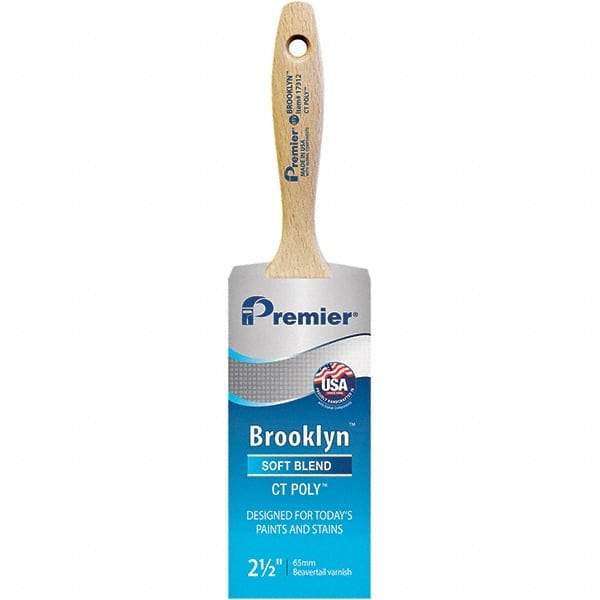 Premier Paint Roller - 2-1/2" Tapered Polyester Varnish Brush - 2-15/16" Bristle Length, 5-1/2" Wood Beavertail Handle - Apex Tool & Supply