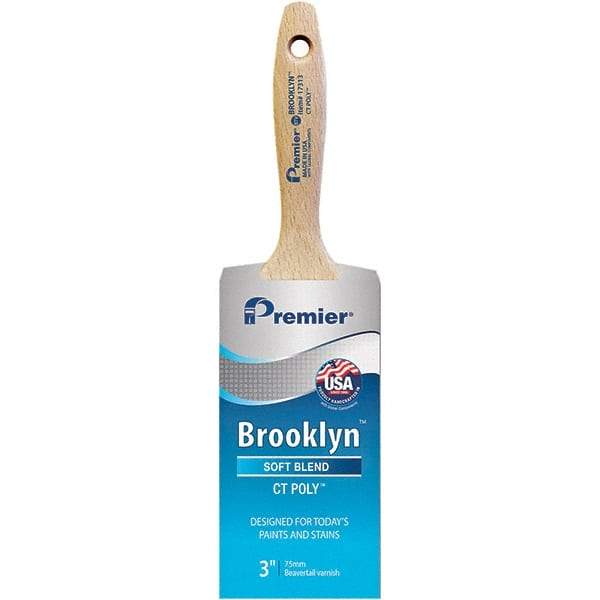 Premier Paint Roller - 3" Tapered Polyester Varnish Brush - 3-3/16" Bristle Length, 5-3/4" Wood Beavertail Handle - Apex Tool & Supply