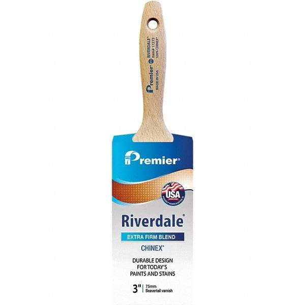 Premier Paint Roller - 3" Tapered Nylon Varnish Brush - 3-3/16" Bristle Length, 6" Wood Beavertail Handle - Apex Tool & Supply