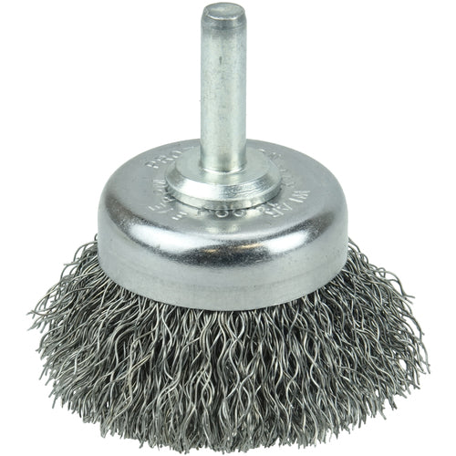 1 3/4″ Crimped Wire Utility Cup Brush, .0118″ Steel Fill, 1/4″ Stem - Apex Tool & Supply