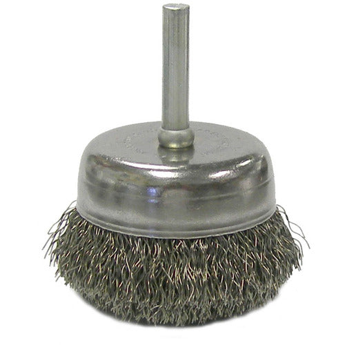 2″ Crimped Wire Utility Cup Brush, .0118″ Steel Fill, 1/4″ Stem - Apex Tool & Supply