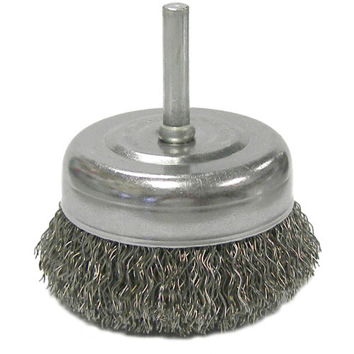 2-1/2″ Crimped Wire Utility Cup Brush, .014″ Steel Fill, 1/4″ Stem - Apex Tool & Supply