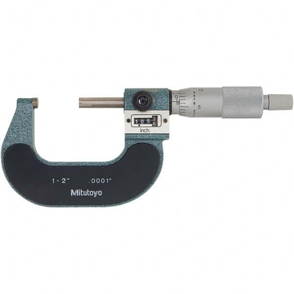Mitutoyo - Mechanical Outside Micrometers Minimum Measurement (Decimal Inch): 1.0000 Maximum Measurement (Decimal Inch): 2.0000 - Apex Tool & Supply