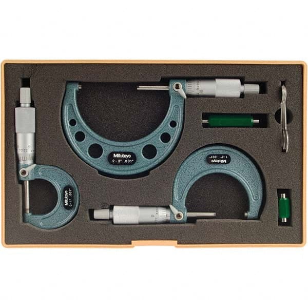Mitutoyo - Mechanical Outside Micrometer Sets Minimum Measurement (Inch): 0 Maximum Measurement (Inch): 3 - Apex Tool & Supply
