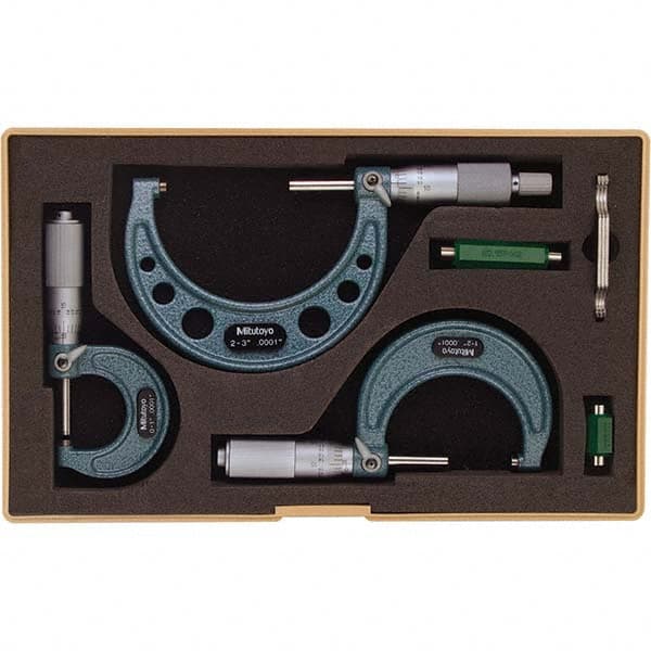 Mitutoyo - Mechanical Outside Micrometer Sets Minimum Measurement (Inch): 0 Maximum Measurement (Inch): 3 - Apex Tool & Supply