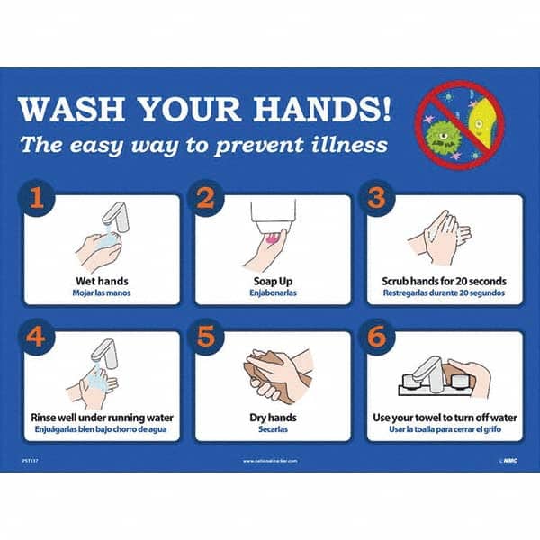NMC - "Wash Your Hands! - The Easy Way to Prevent Illness", 24" Wide x 18" High, Paper Safety Sign - Apex Tool & Supply