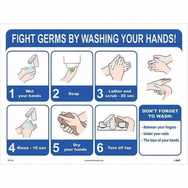 NMC - "Fight Germs By Washing Your Hands!", 24" Wide x 18" High, Paper Safety Sign - Apex Tool & Supply