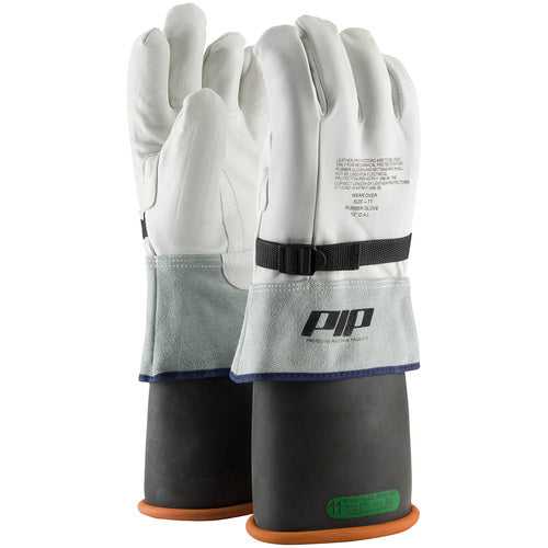 ‎148-7000/9 Leather Gloves - Leather Protector - Grain Goatskin - Class 3-4 - 13 In. Gauntlet Cuff - Exact Industrial Supply